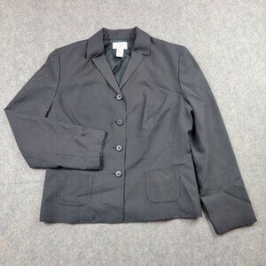 Ann Taylor Loft Blazer Womens 10P Black Silk Cotton Classic Office
